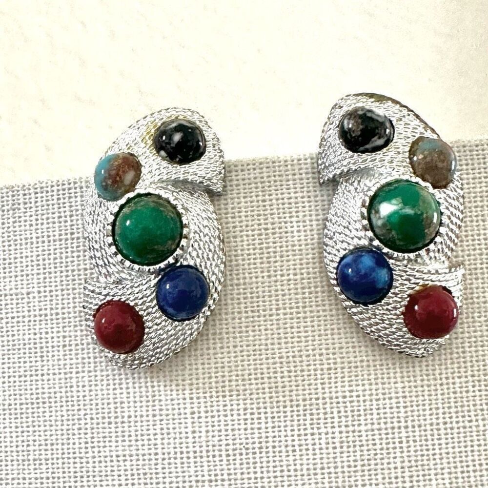 Sarah Coventry silver tone colorful vintage clip on earrings